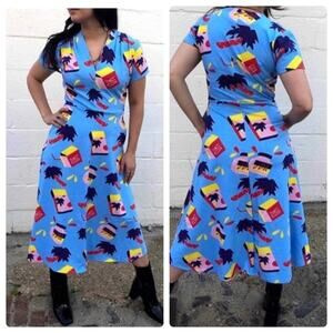 NWT Nooworks Short Sleeve Greta Dress Blue Womens Size XL